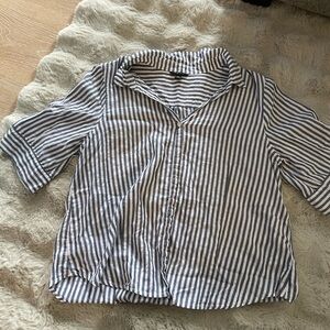 J. Crew Navy and White Striped Button Down Shirt